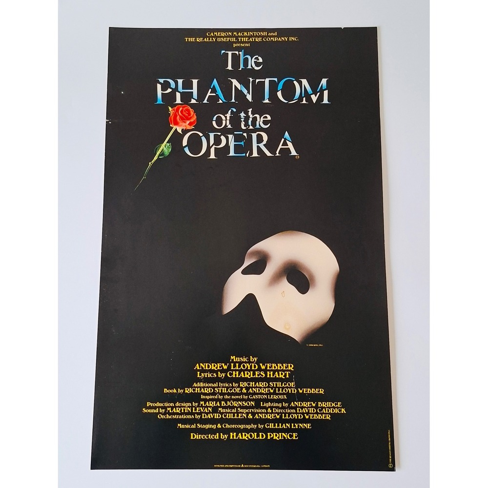 1986 Phantom of the Opera Original Theatre Poster 14x22 Andrew Lloyd Webber RUG